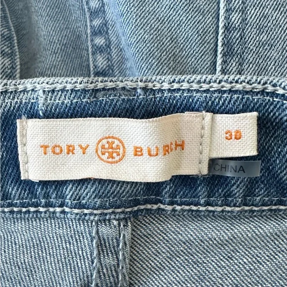 Tory Burch High Waisted Stretch Jeans Embroidered Floral Side Stripe Sz 30